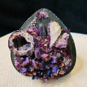 Mini Handmade Purple Crystal Garden Display Hanger w/ Quartz, Amethyst